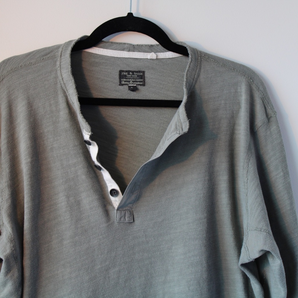 rag & bone Mens Large Gray Sage Long Sleeve Henley - Picture 3 of 8